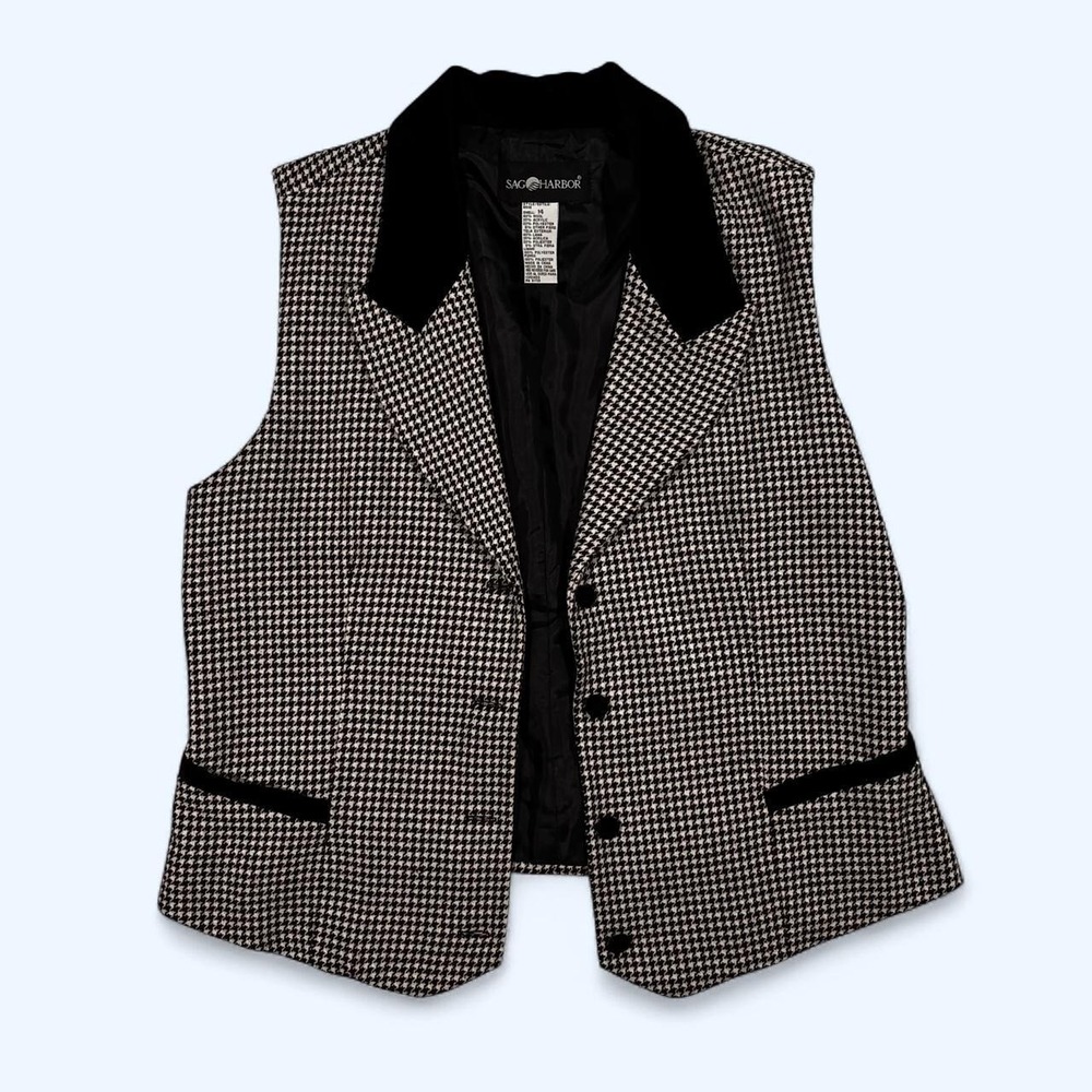Cute Wool Vintage Checkered Black/White Sag Harbor Vest - Picture 1 of 3